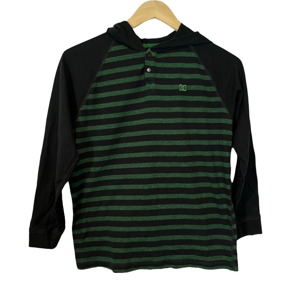 DC Skating Boys Long Sleeve Hooded Henley Shirt - Size Medium